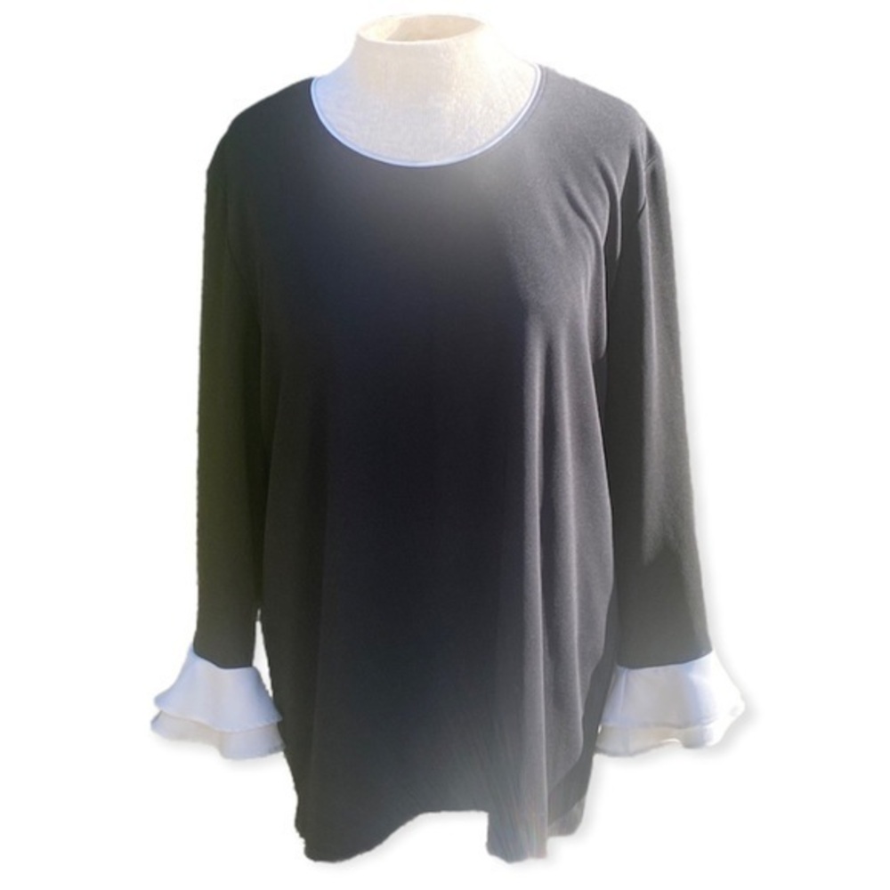 KARL LAGERFELD Long sleeve blouse black with white ruffle cuffs Women’s XL